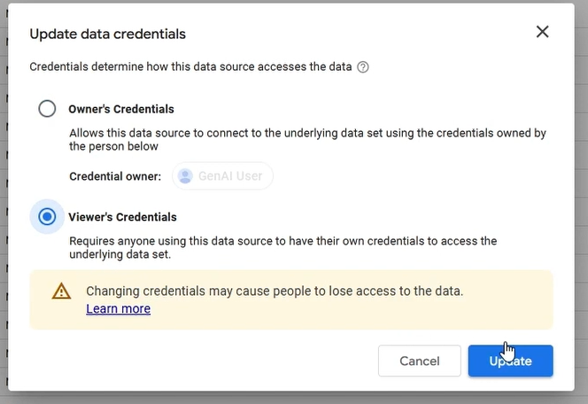 Screenshot showing how to set "Viewer's Credentials"