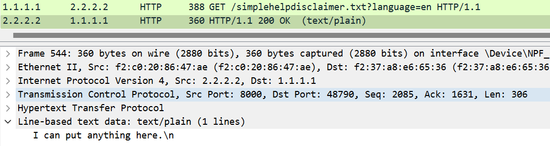 Wireshark View of the response
